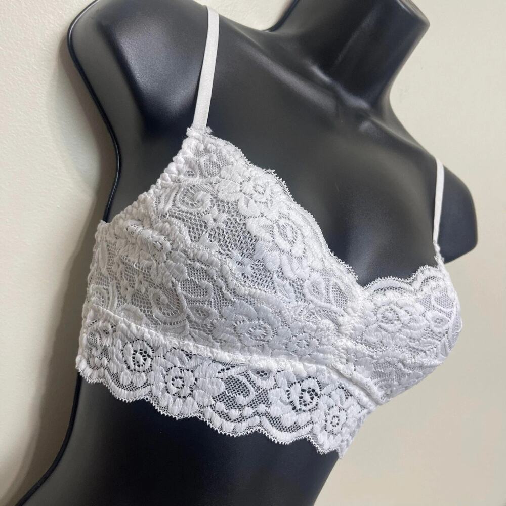 Youmita Lace Bralette Crop Top Wireless Bra Lingerie Sexy V Neck‎ White SMALL